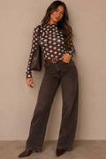 Polka Dot Mesh Lettuce Edge Top: Burgundy/ivory / M