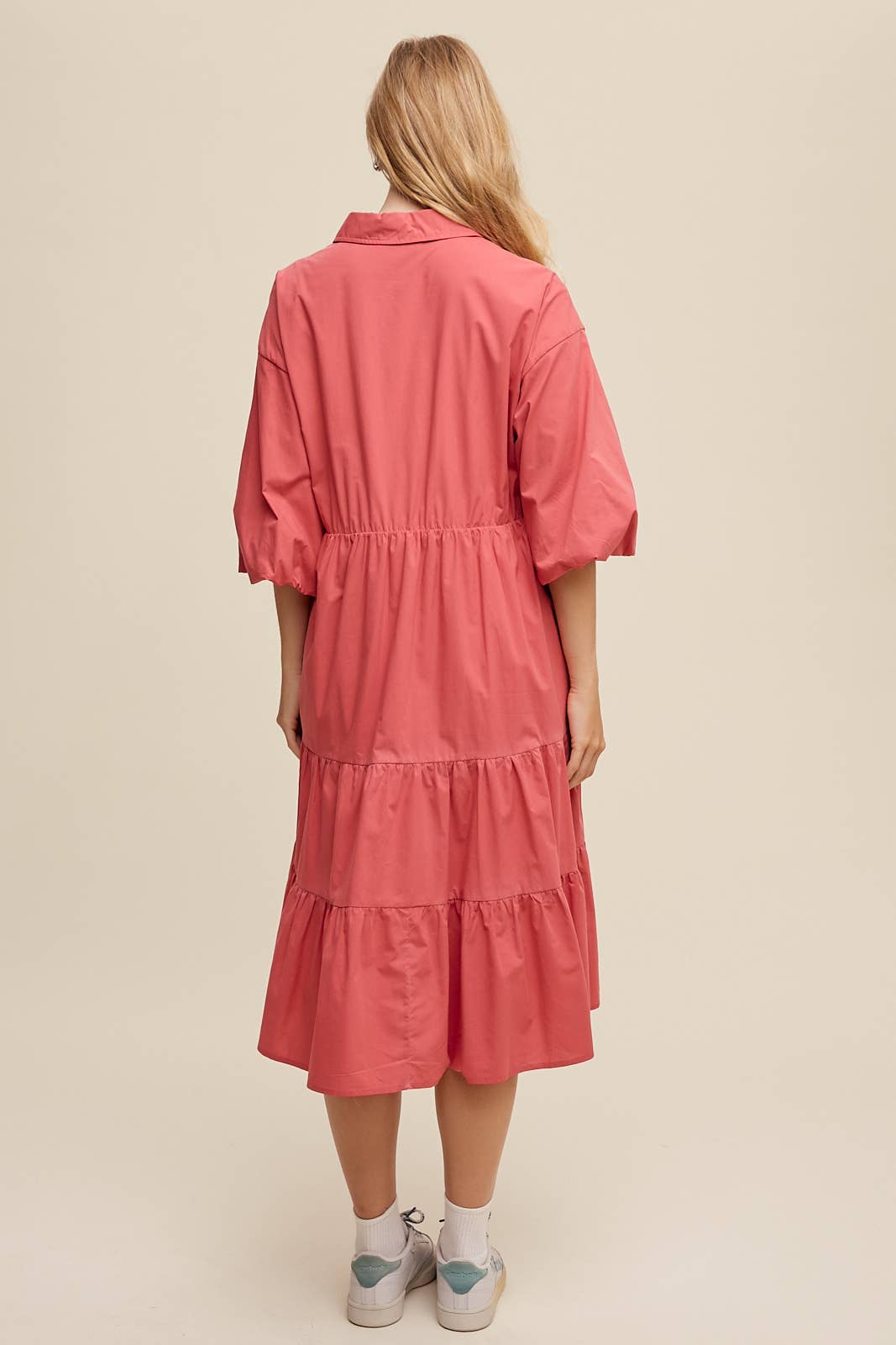 Tiered Poplin Shirt Dress: Rose /