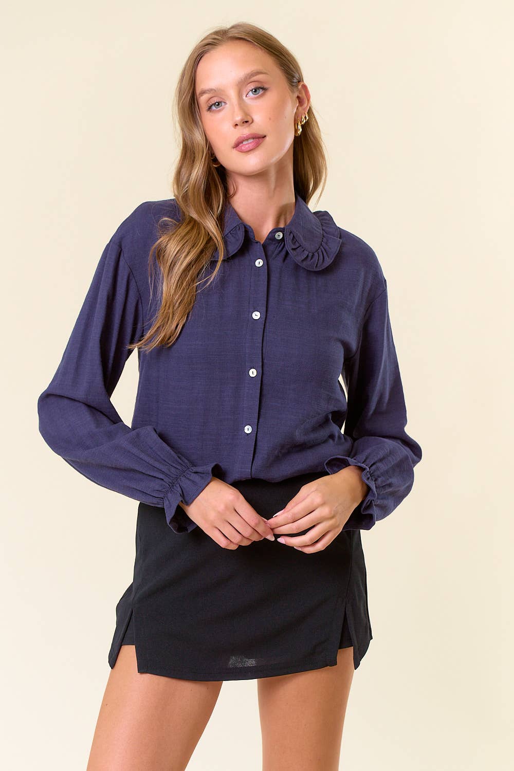 Ruffle Collar Drop Shoulder Oversized Blouse - 44661T: COFFEE / M