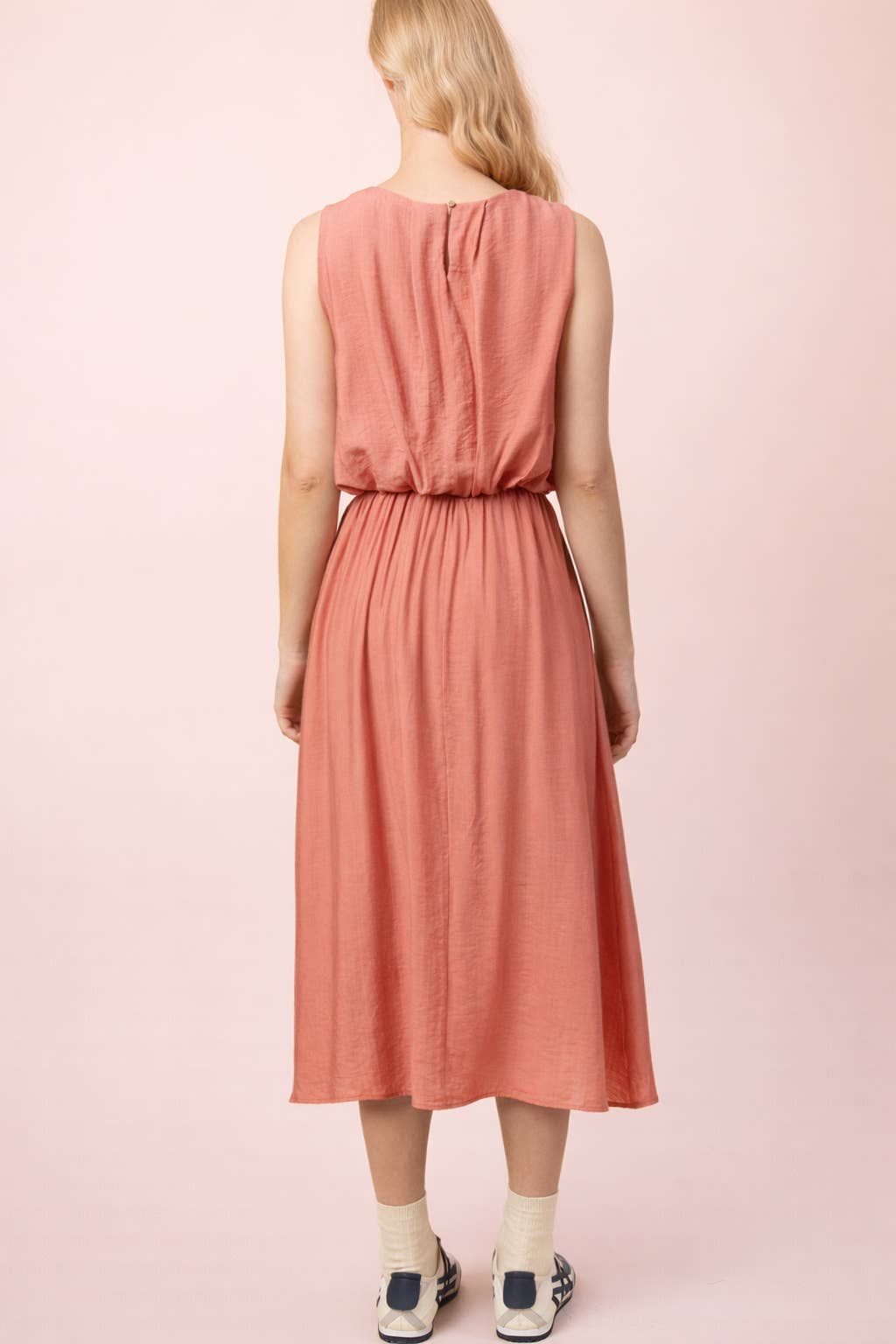 NT12643SET-Pleated Bubble Blouse Top & Midi Skirt Set: DENIM / S-M-L/2-2-2