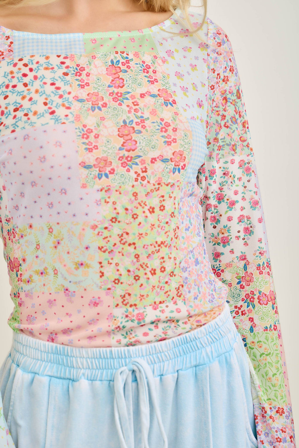 Spring Picnic Patch Mesh top HT7327: Pink Multi / S-M-L / 2-2-2