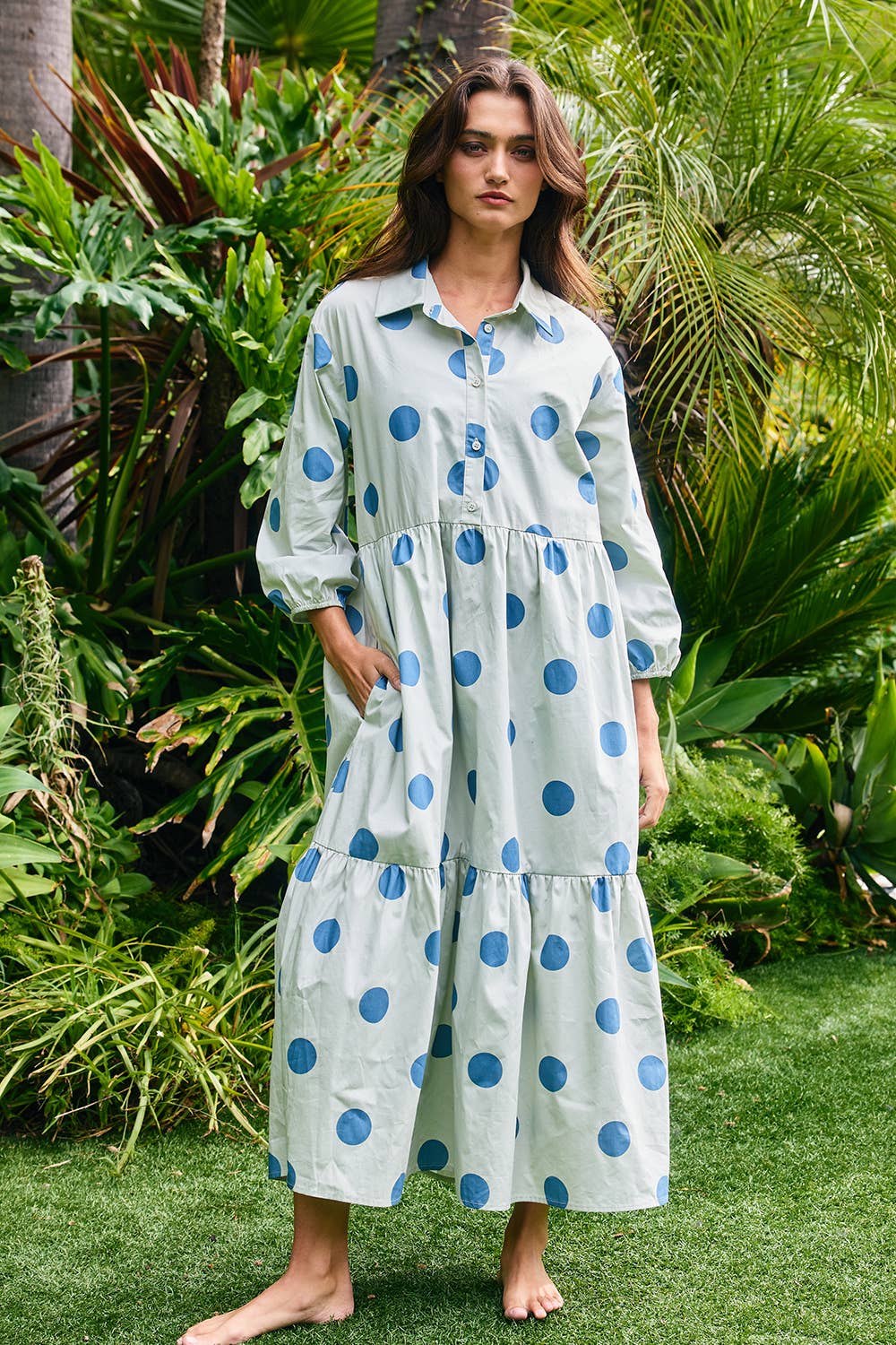 Sage Polka Dot Maxi Dress