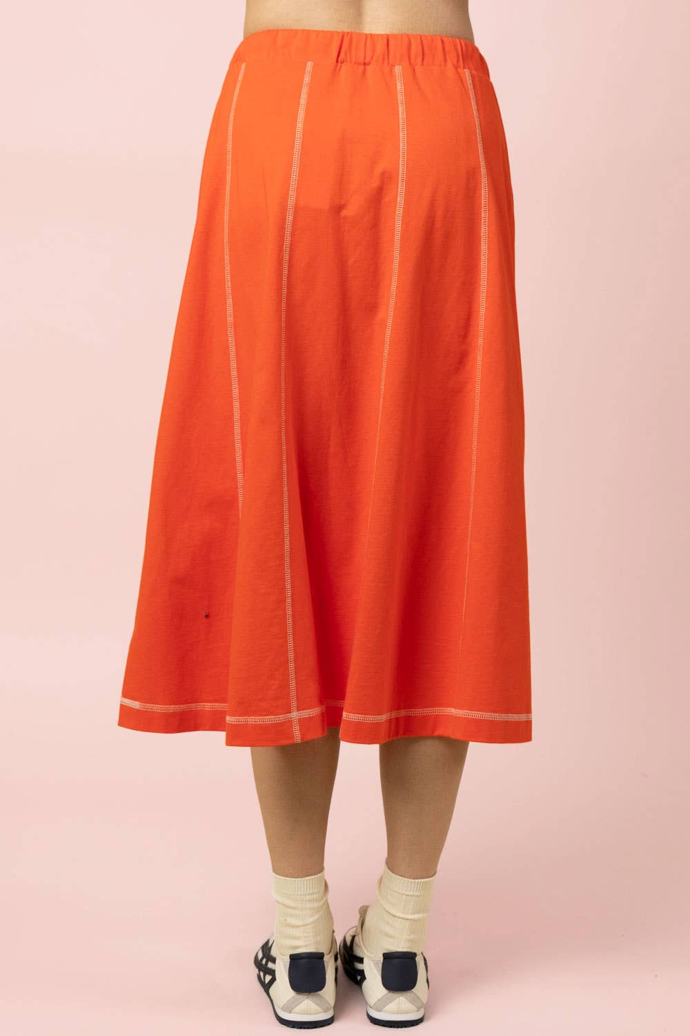 NS50213-Stitch Detail Casual Knit Midi Skirt: TOBACCO / S-M-L/2-2-2