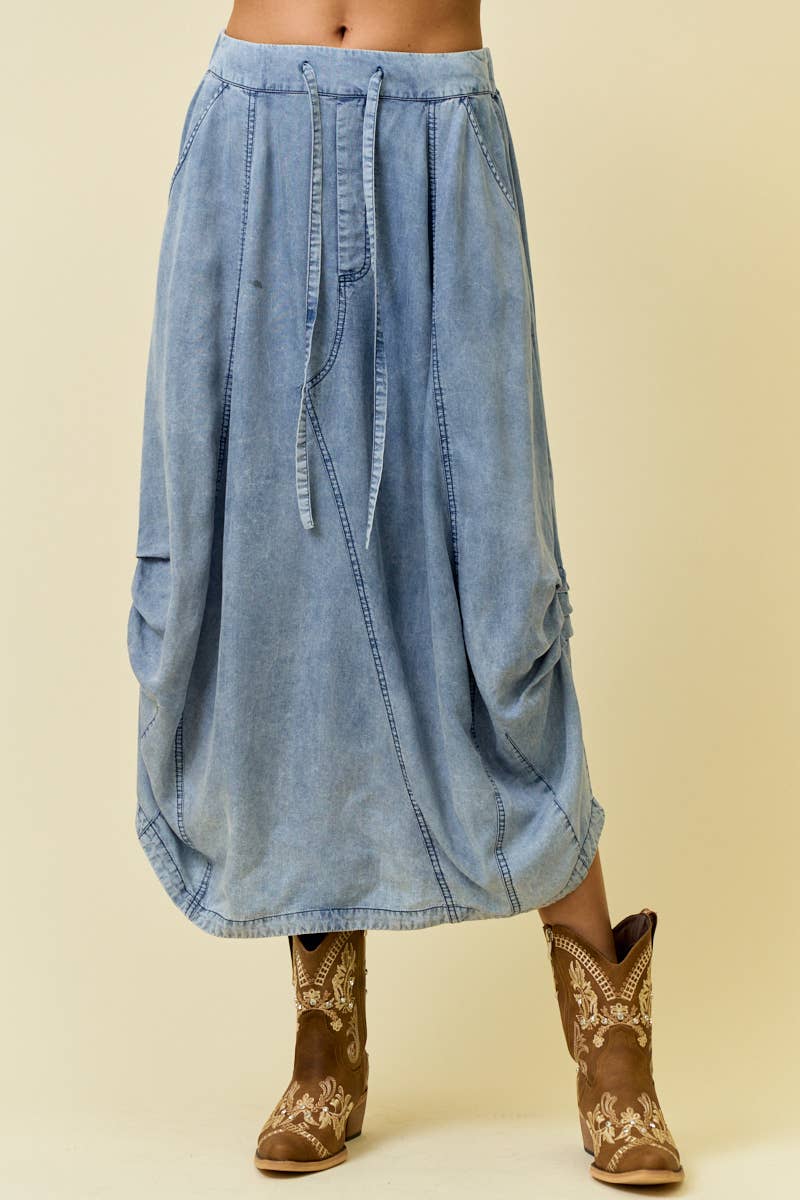 DENIM SIDE TUCK DETAIL MIDI SHIRT - 6557S-2: DENIM / S