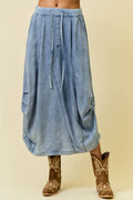 DENIM SIDE TUCK DETAIL MIDI SHIRT - 6557S-2: DENIM / S