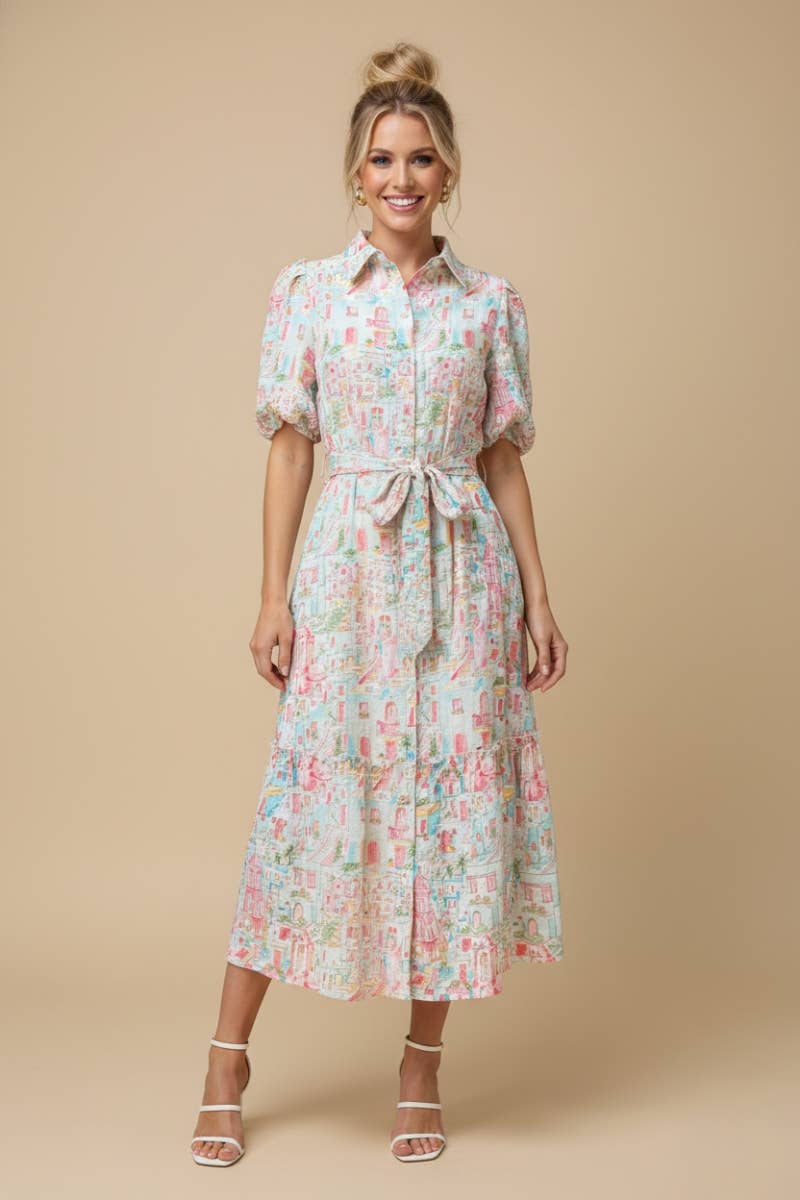 Pastel Village Midi Dress