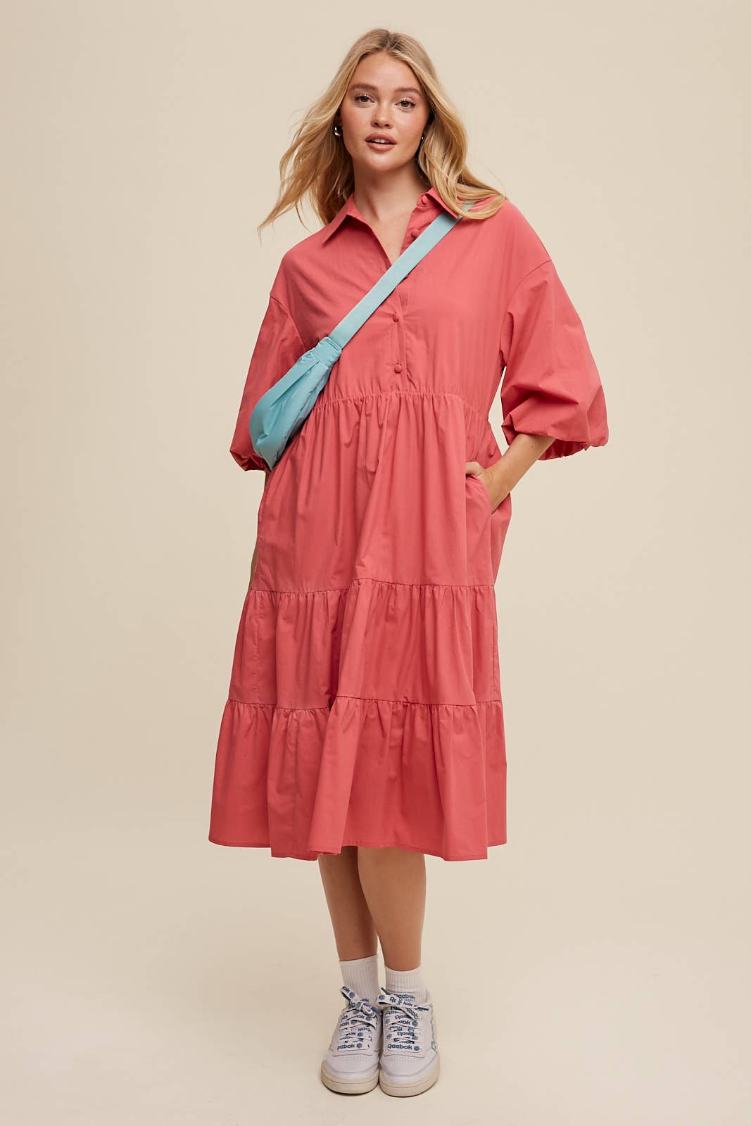 Tiered Poplin Shirt Dress: Rose /