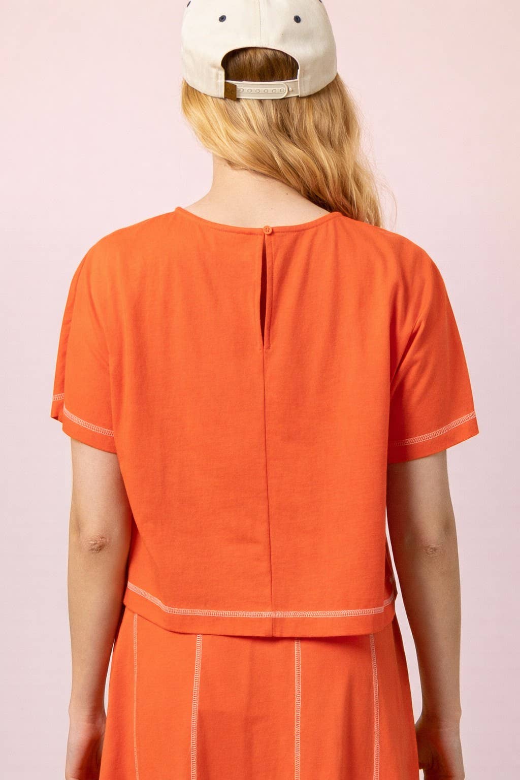 NT12673-Stitch Detail Casual Knit Top: TOMATO / S-M-L/2-2-2
