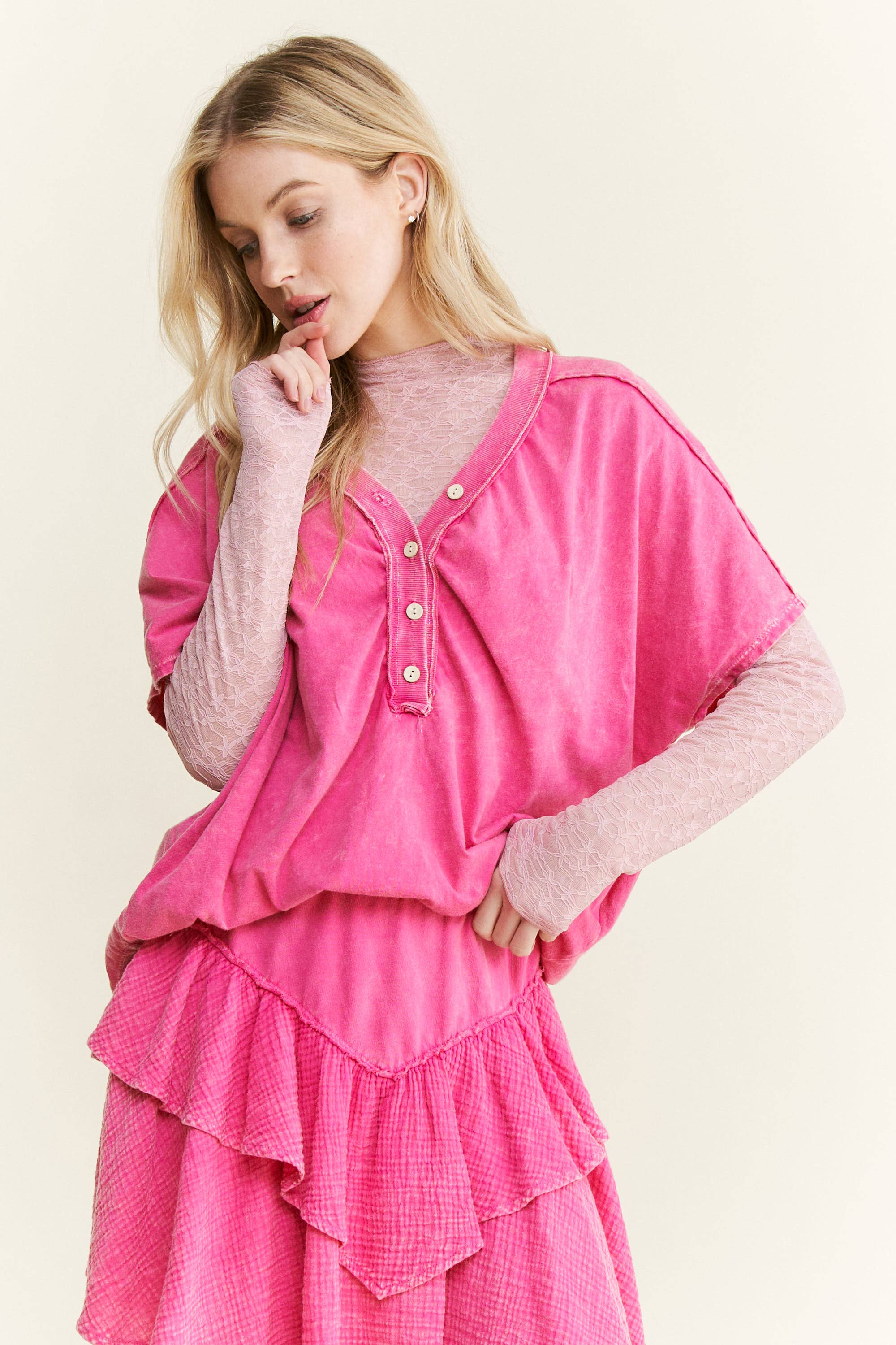 Mesh Floral Lace Layering top HT6578P1 : Sage / S-M-L / 2-2-2