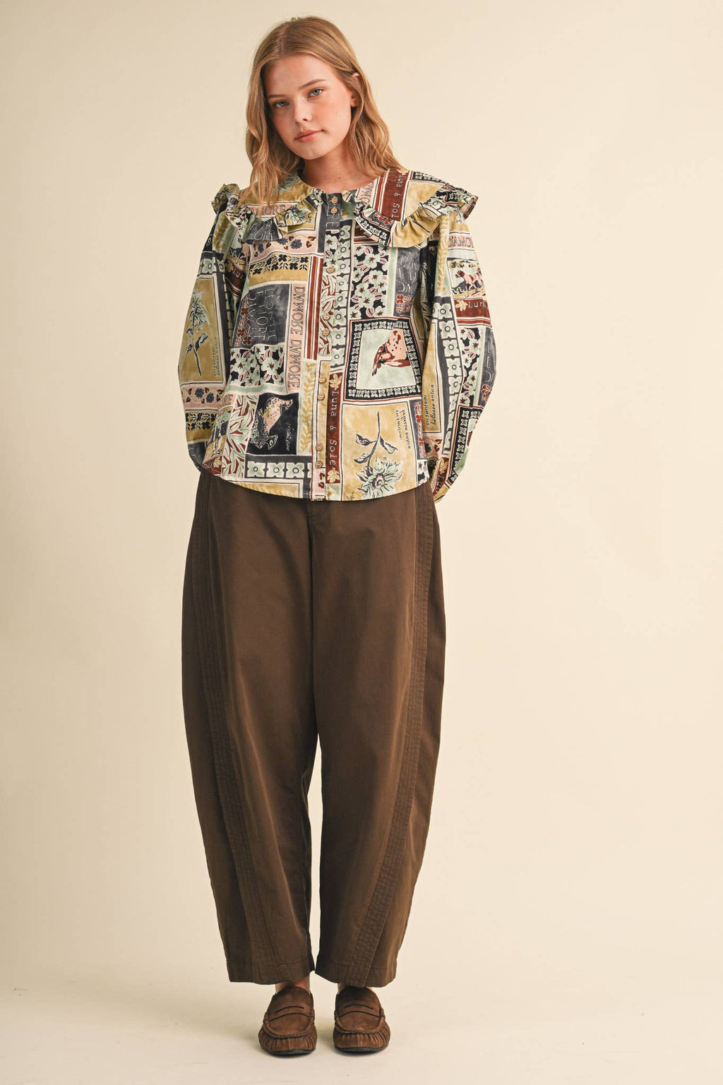 PATCHWORK PRINT DOLL COLLAR BUTTON UP TOP
