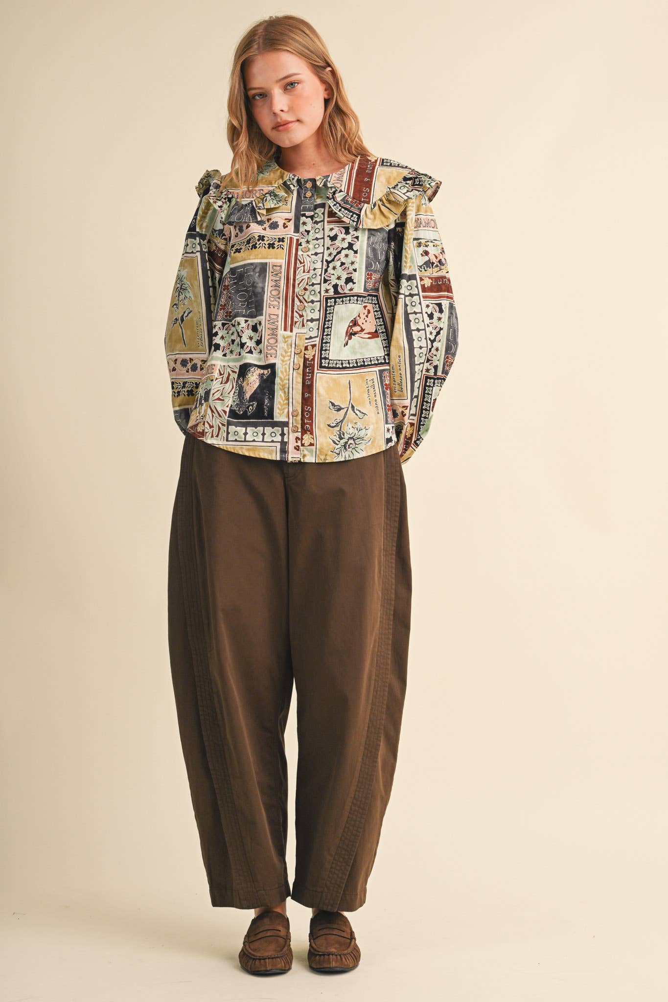 PATCHWORK PRINT DOLL COLLAR BUTTON UP TOP