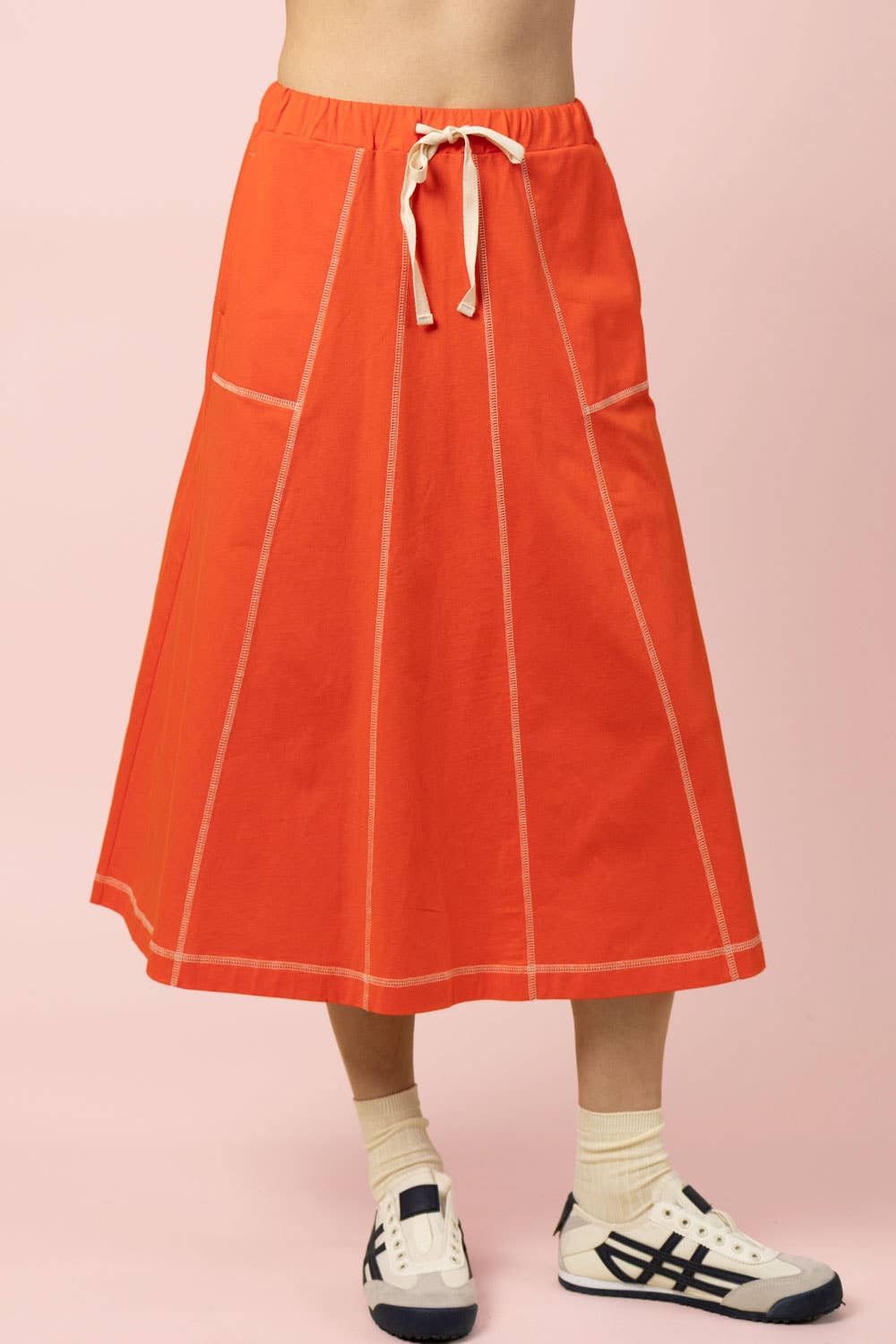 NS50213-Stitch Detail Casual Knit Midi Skirt: TOBACCO / S-M-L/2-2-2