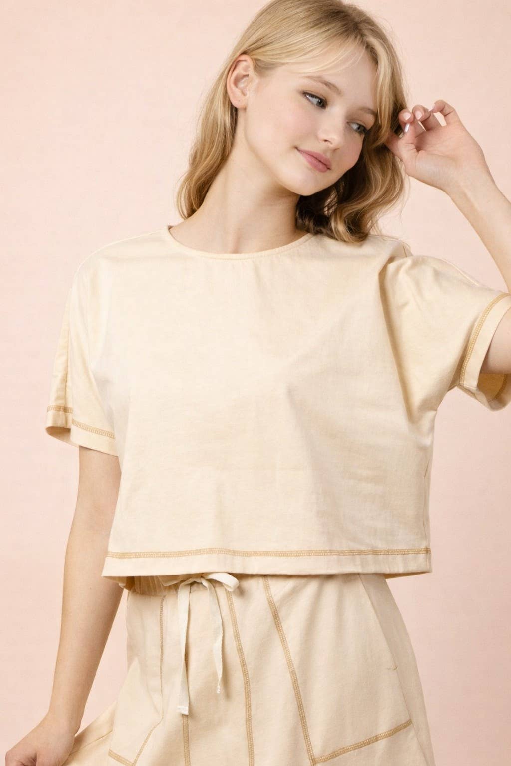 NT12673-Stitch Detail Casual Knit Top: TOMATO / S-M-L/2-2-2