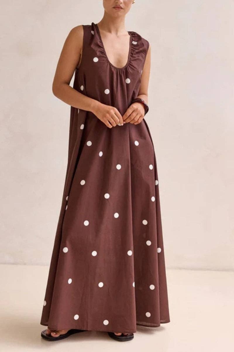 Mocha Charm Polka Dot Maxi