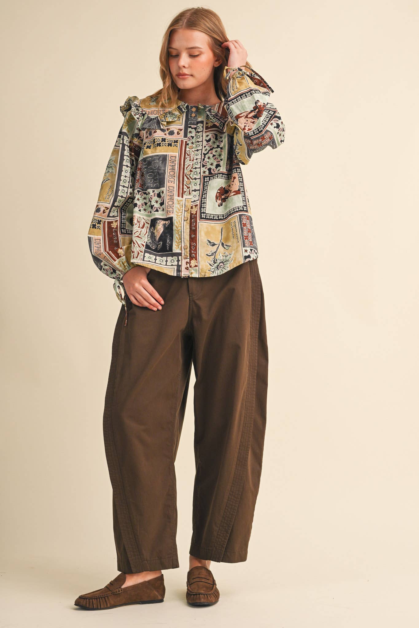 PATCHWORK PRINT DOLL COLLAR BUTTON UP TOP