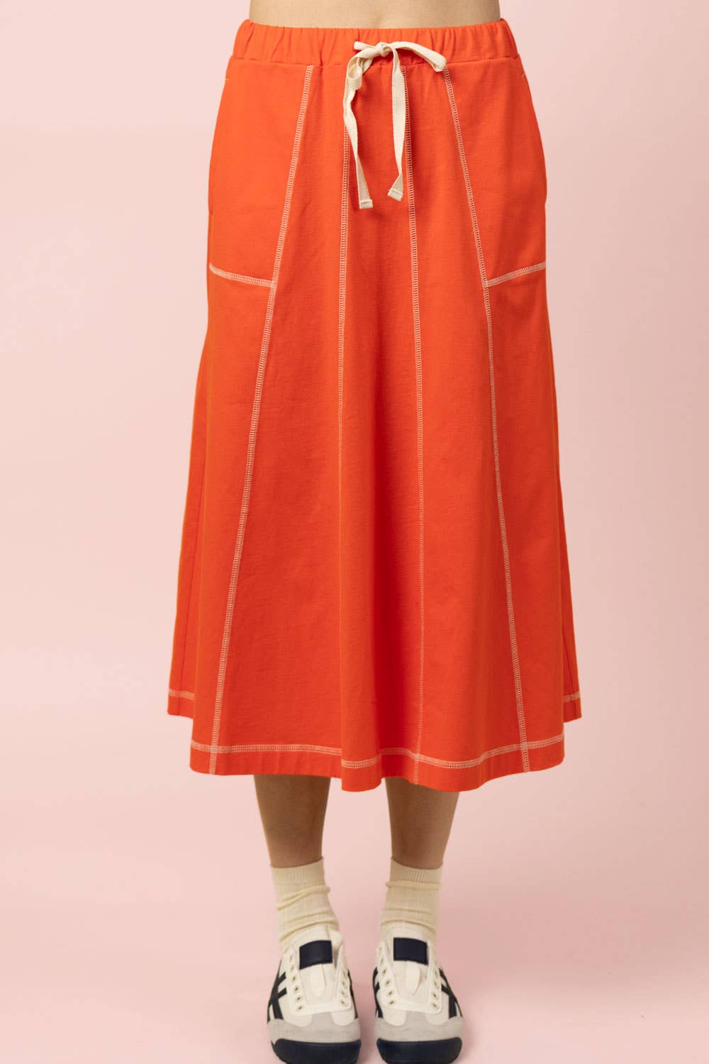 NS50213-Stitch Detail Casual Knit Midi Skirt: TOBACCO / S-M-L/2-2-2
